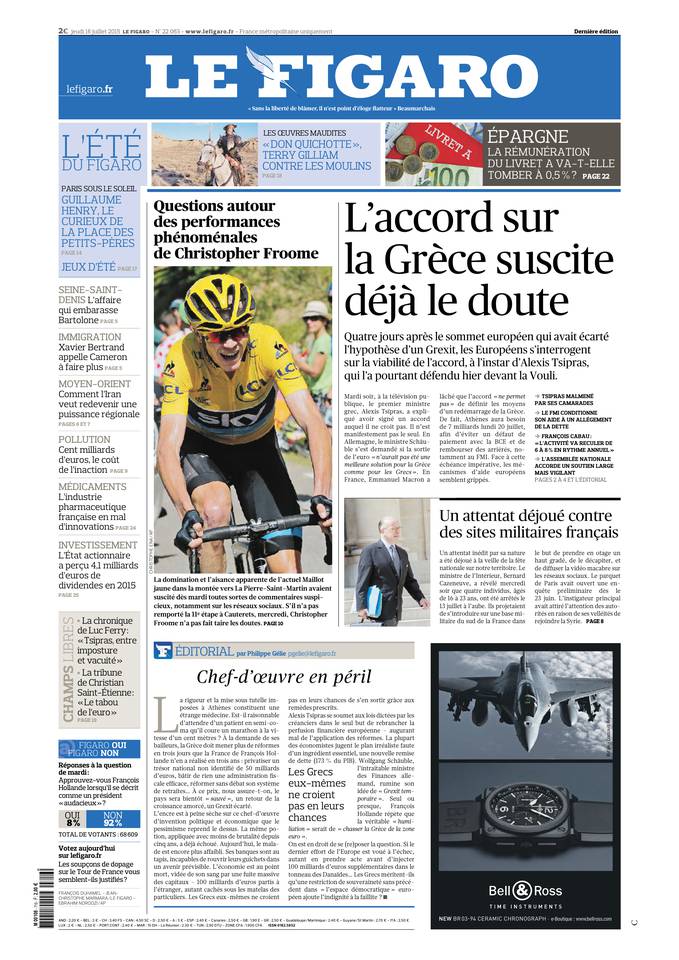 Le Figaro du jeudi 16 juillet 2015