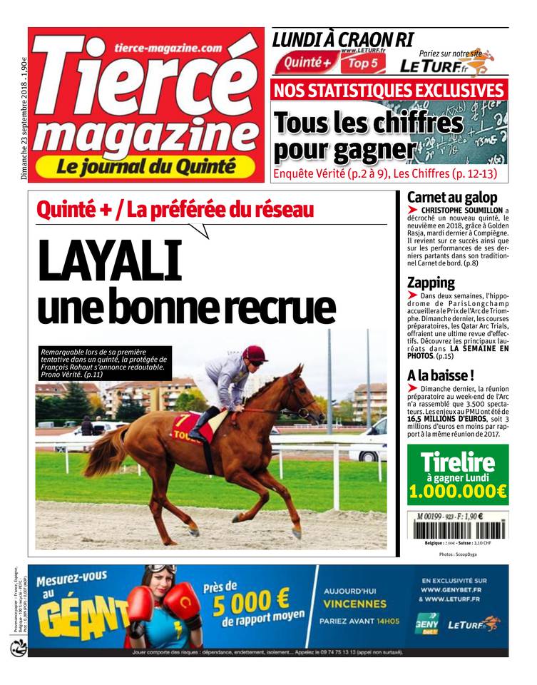 Tiercé Magazine 23 septembre 2018 Abonnement Tiercé Mag Pas Cher avec le BOUQUET ePresse.fr