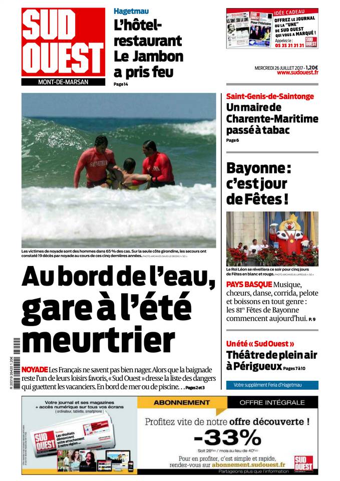 Sud Ouest 26 juillet 2017 Abonnement Sud Ouest Pas Cher avec BOUQUET INFO ePresse.fr