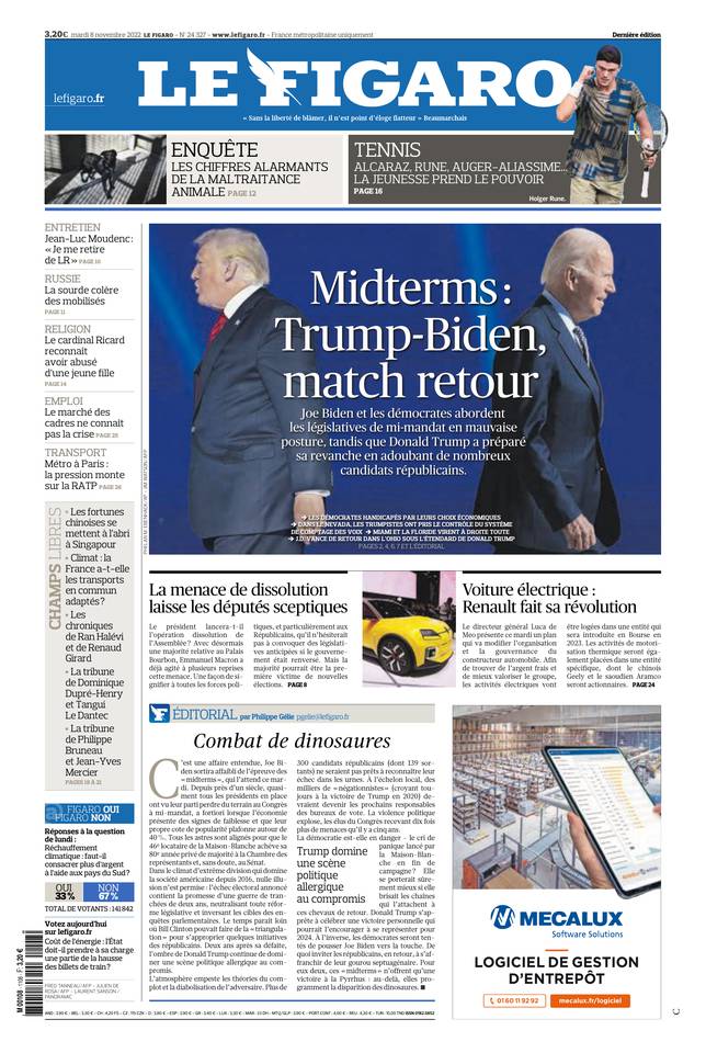 Le Figaro Une du 8 novembre 2022