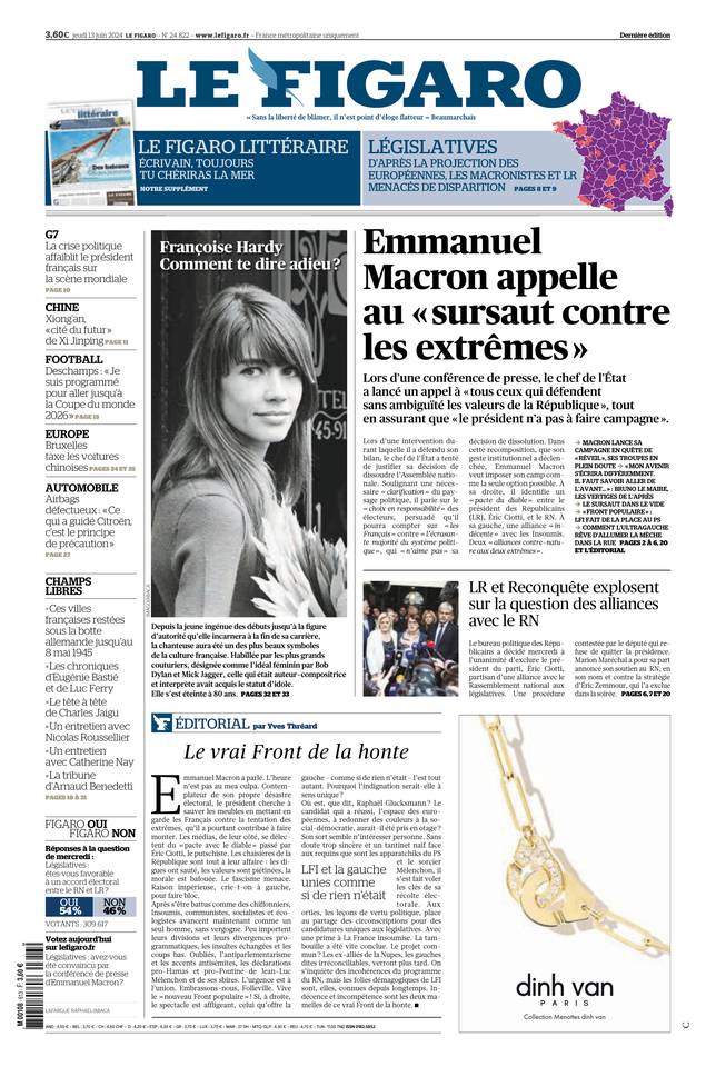 Le Figaro Une du 13 juin 2024