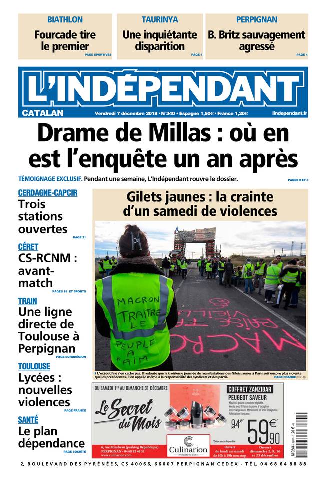 L'Indépendant 07 décembre 2018 L'Indépendant du 07 décembre 2018 à télécharger sur iPad