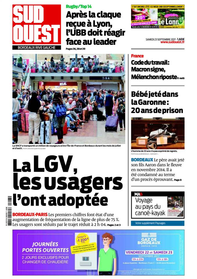 Sud Ouest 23 septembre 2017 Abonnement Sud Ouest Pas Cher avec BOUQUET INFO ePresse.fr