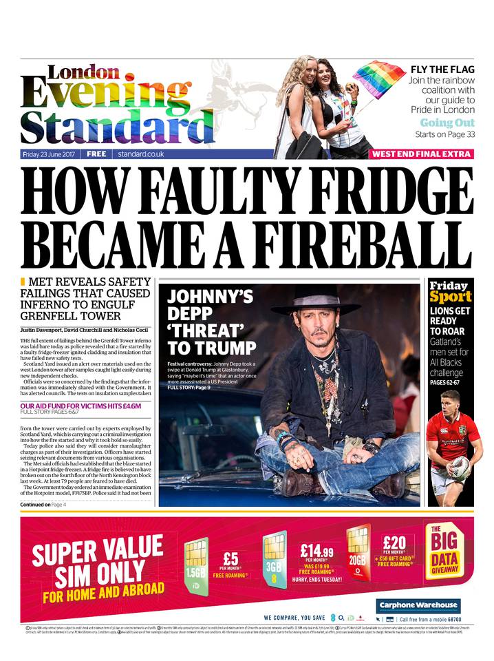 Evening Standard 23 juin 2017 Abonnement London Evening Standard Pas Cher avec le BOUQUET ePresse.fr