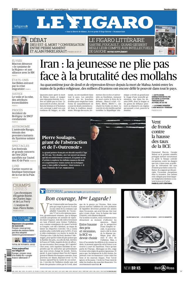 Le Figaro Une du 27 octobre 2022