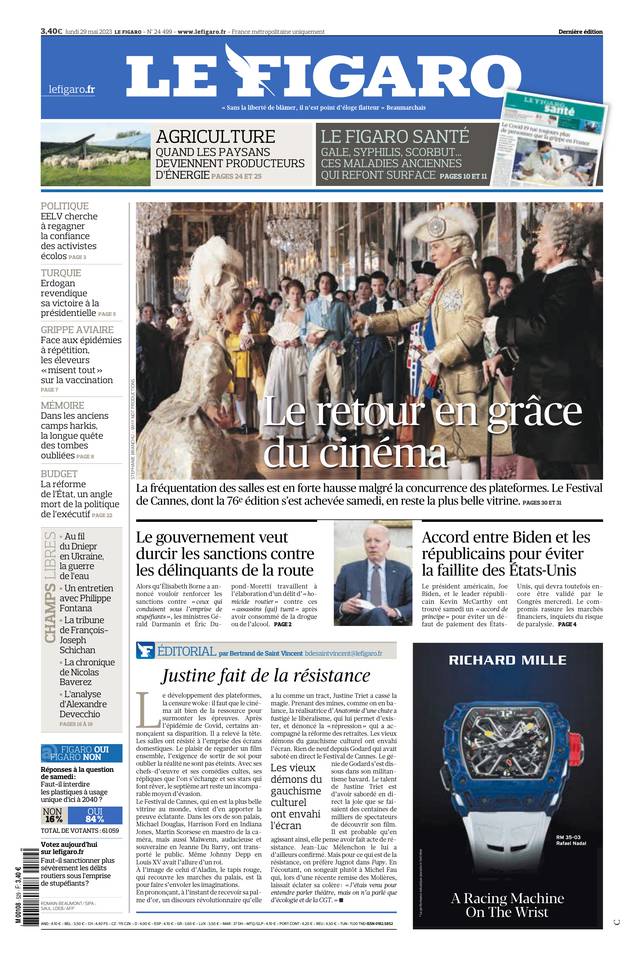 Le Figaro Une du 29 mai 2023