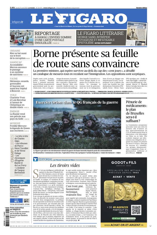 Le Figaro Une du 27 avril 2023