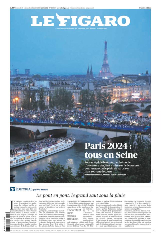 Le Figaro Une du 27 juillet 2024