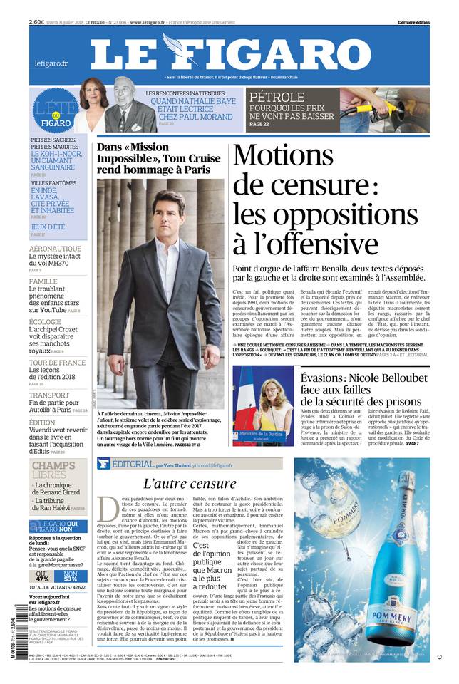 Le Figaro Une du 31 juillet 2018