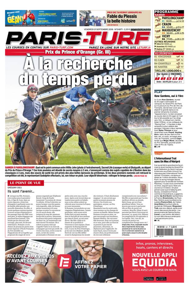 Paris Turf 21 septembre 2018 Abonnement Paris Turf Pas Cher avec le BOUQUET ePresse.fr