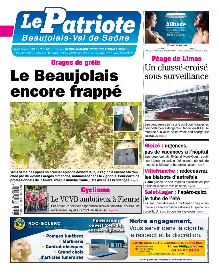 Le Patriote Beaujolais 03 août 2017 Le Patriote Beaujolais du 03 août 2017 à télécharger sur iPad