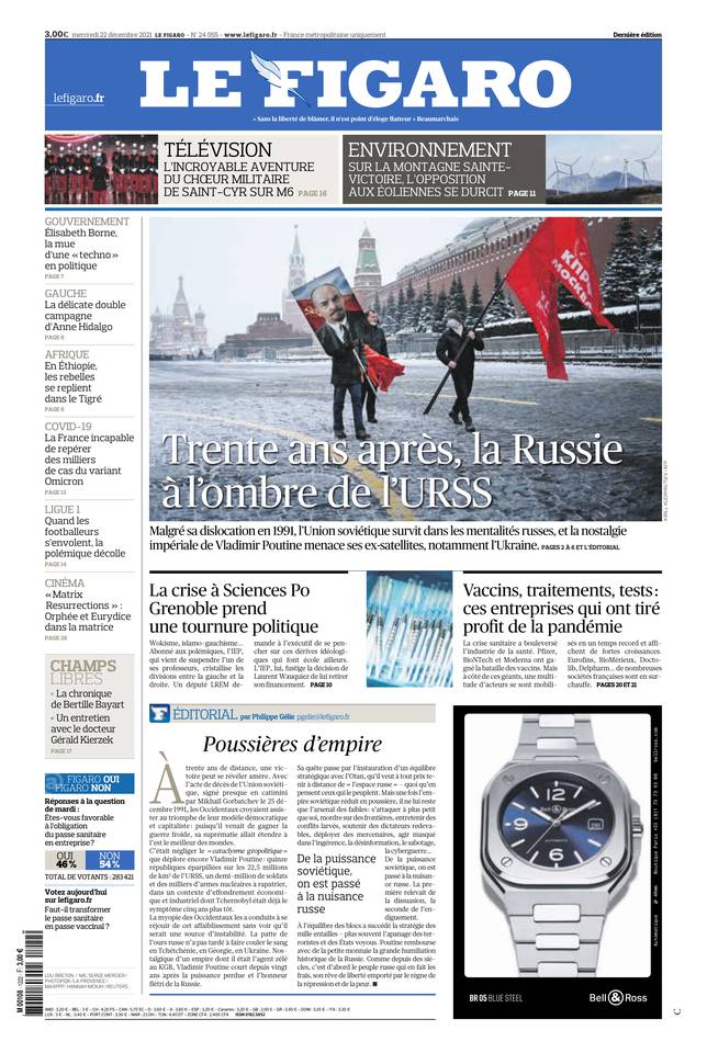 Le Figaro Une du 22 décembre 2021