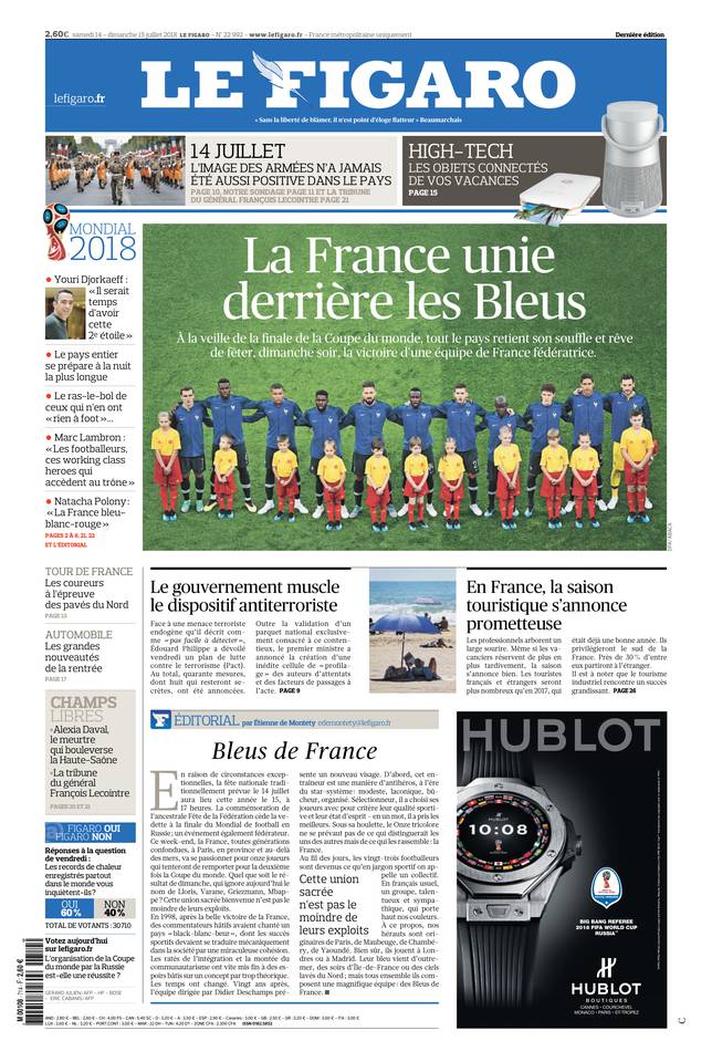 Le Figaro 14 juillet 2018 Le Figaro du 14 juillet 2018 à télécharger sur iPad
