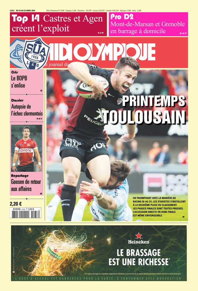Midi Olympique Rouge 16 avril 2018 Midi Olympique Rouge du 16 avril 2018 à télécharger sur iPad