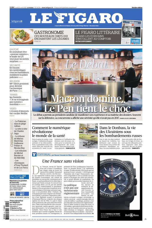 Le Figaro Une du 21 avril 2022