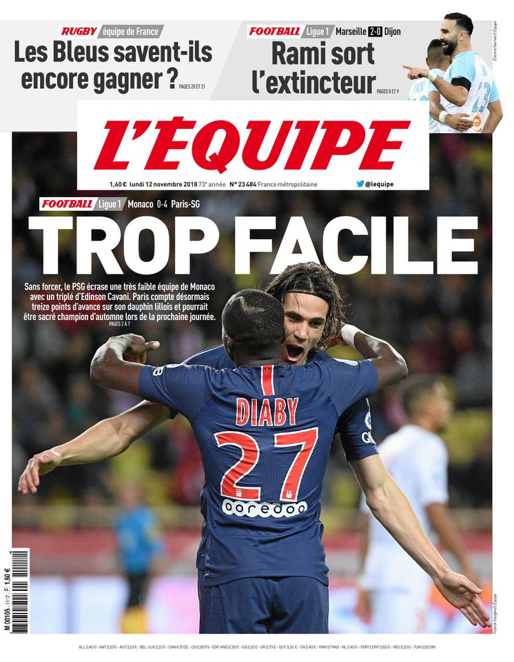 L'Équipe 12 novembre 2018 L'Équipe du 12 novembre 2018 à télécharger sur iPad