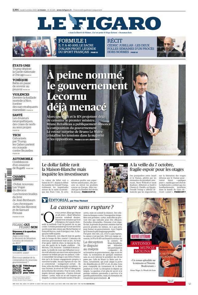 Le Figaro Une du 6 octobre 2025