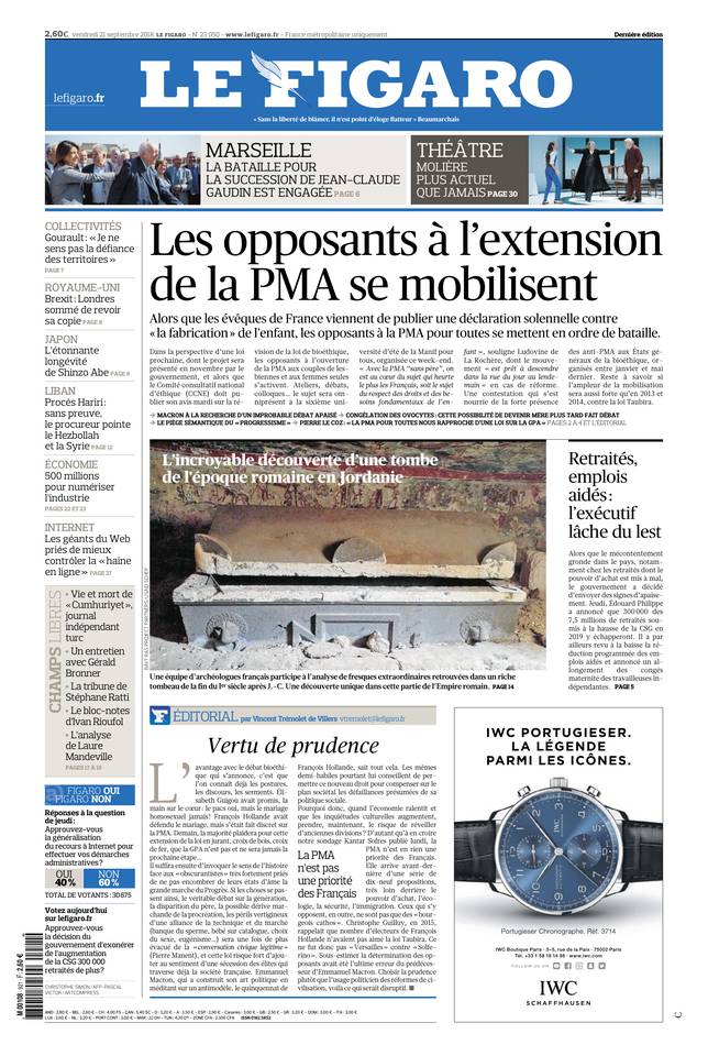 Le Figaro 21 septembre 2018 Le Figaro du 21 septembre 2018 à télécharger sur iPad