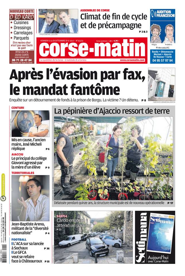 Corse Matin île 22 septembre 2017 Corse Matin île du 22 septembre 2017
