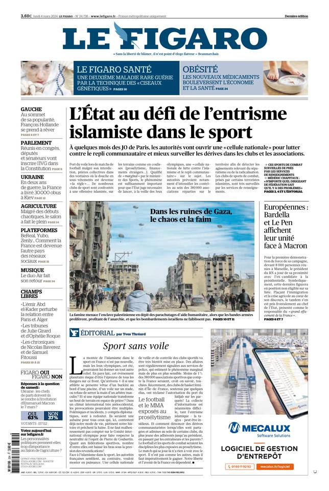 Le Figaro Une du 4 mars 2024