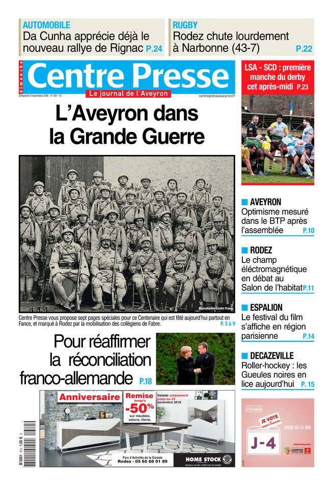 Centre Presse Aveyron 11 novembre 2018 Centre Presse Aveyron du 11 novembre 2018 à télécharger sur iPad