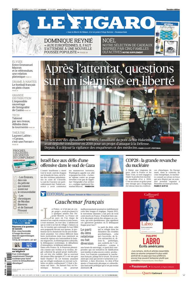 Le Figaro Une du 4 décembre 2023