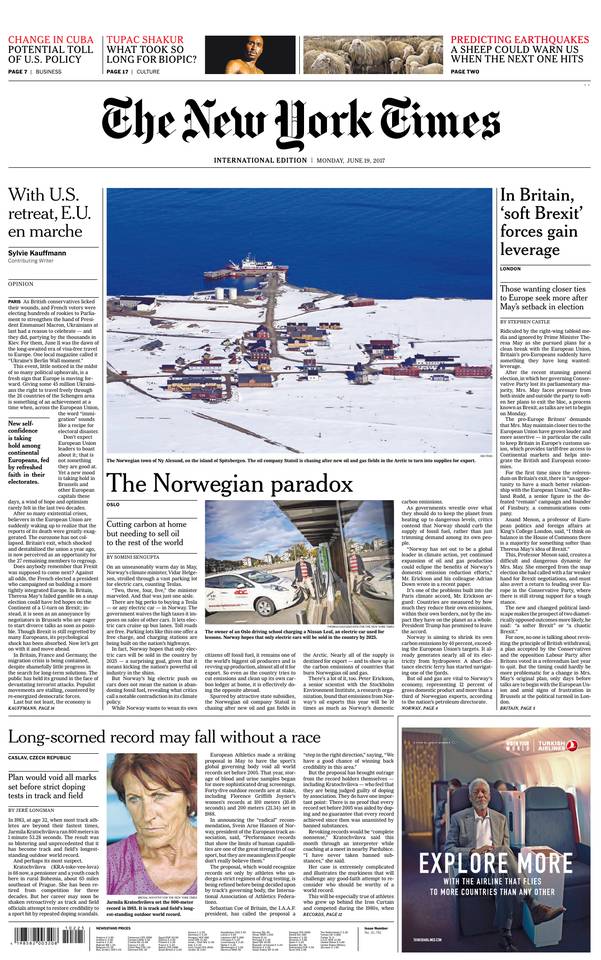 International New York Times 19 juin 2017 International New York Times du 19 juin 2017 à télécharger sur iPad