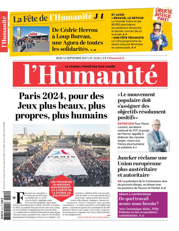 L'Humanité 14 septembre 2017 L'Humanité du 14 septembre 2017 à télécharger sur iPad