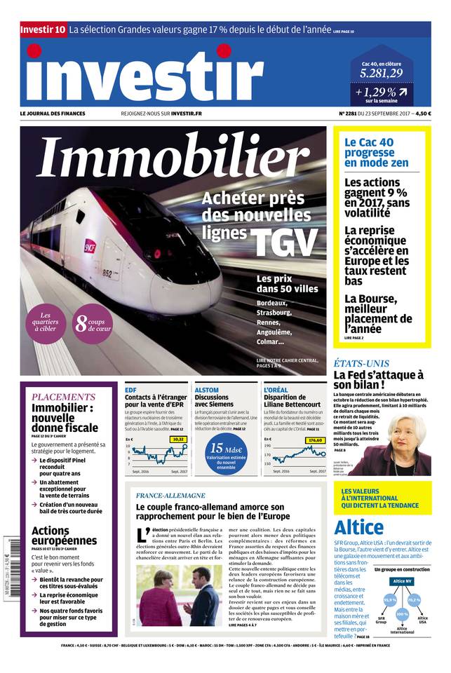 Investir 23 septembre 2017 Abonnement Investir Pas Cher avec le BOUQUET ePresse.fr