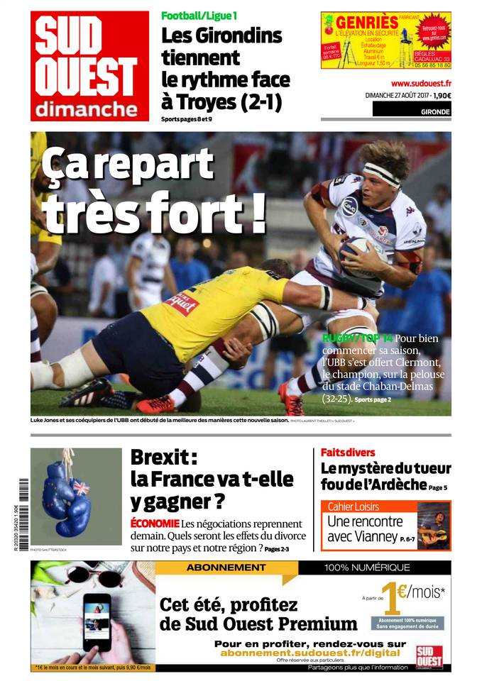 Sud Ouest Dimanche 27 août 2017 Sud Ouest Dimanche du 27 août 2017 à télécharger sur iPad