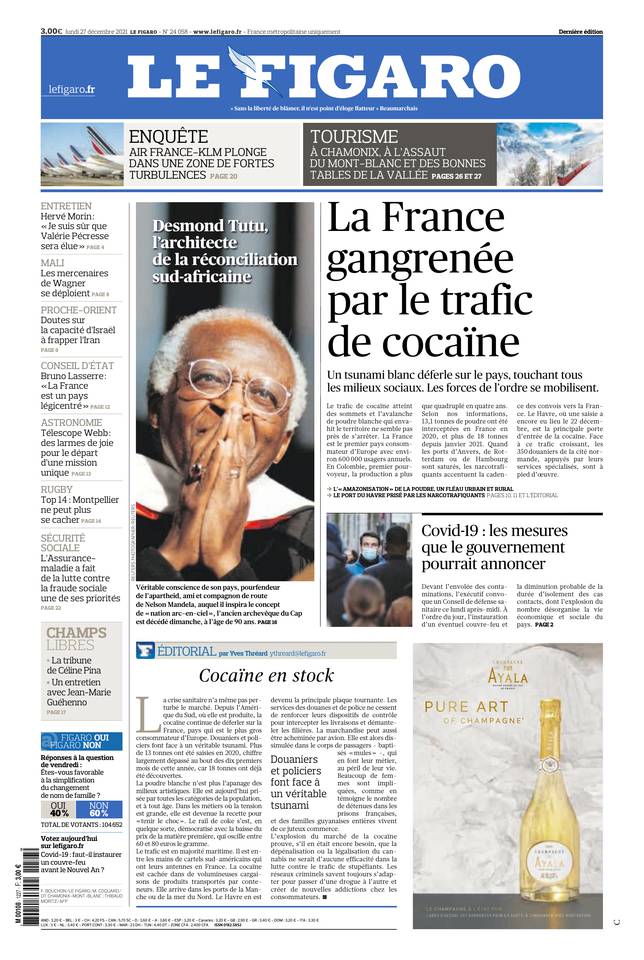 Le Figaro Une du 27 décembre 2021
