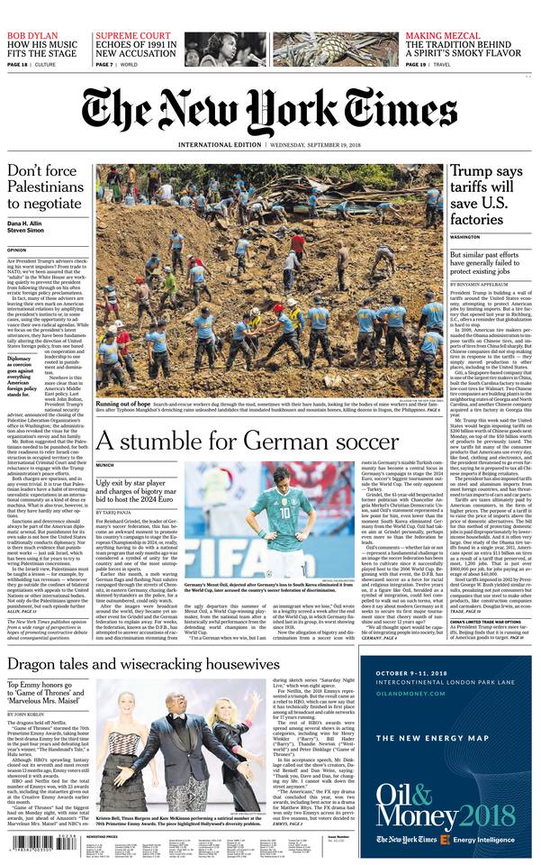International New York Times 19 septembre 2018 Abonnement International NY Times Pas Cher avec le BOUQUET ePresse.fr