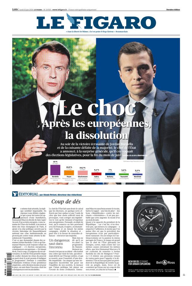 Le Figaro Une du 10 juin 2024
