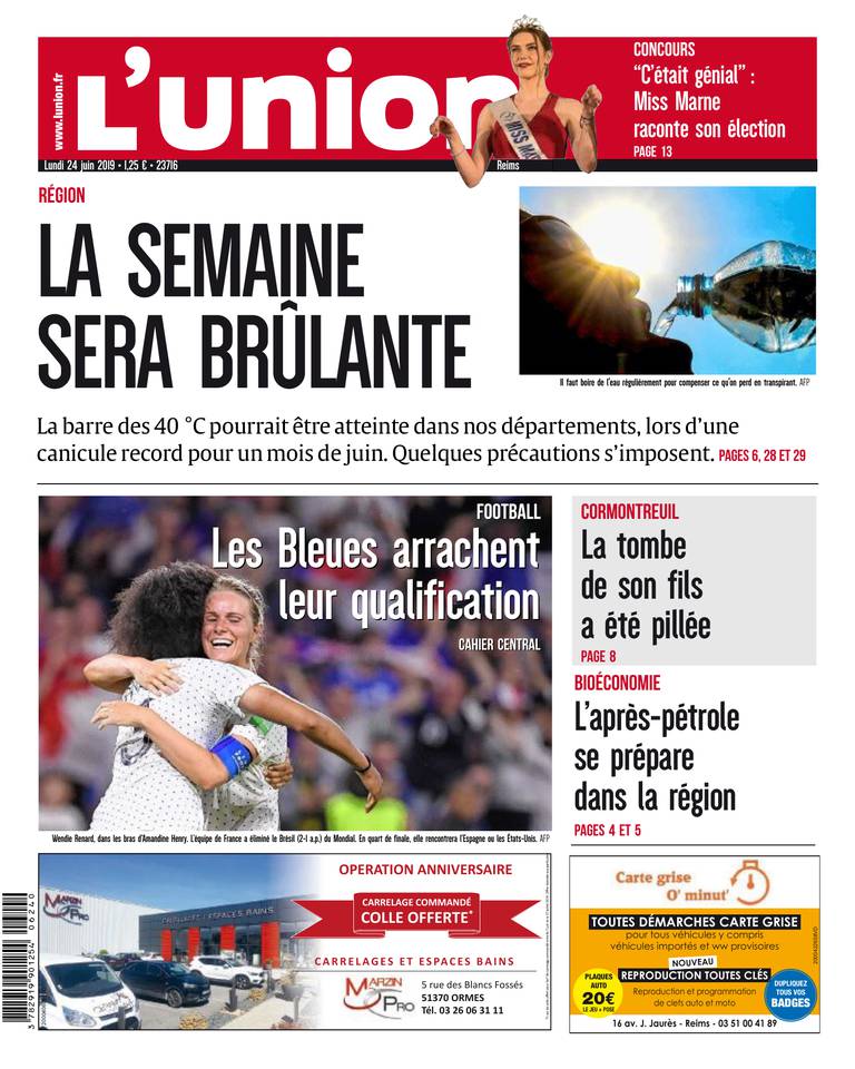 L'Union Ardennes 24 juin 2019 L'Union Ardennes - Reims du 24 juin 2019