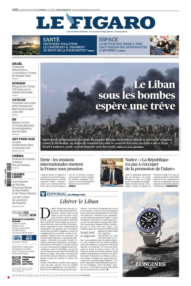 Le Figaro Une du 10 avril 2026