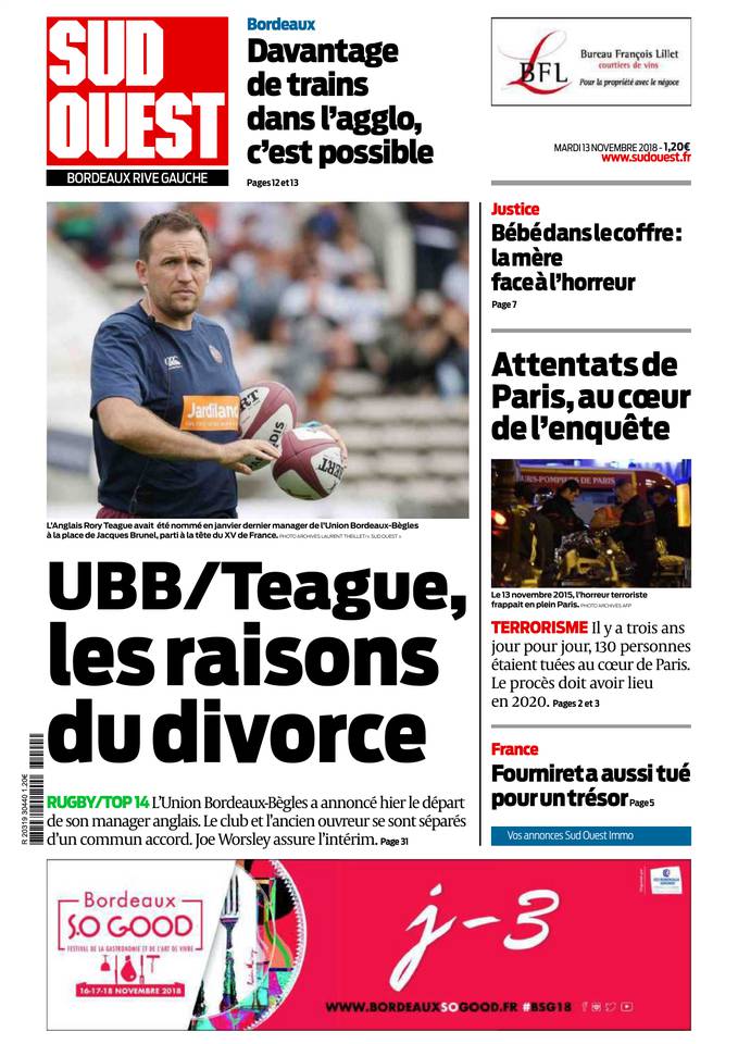 Sud Ouest 13 novembre 2018 Sud Ouest du 13 novembre 2018 à télécharger sur iPad