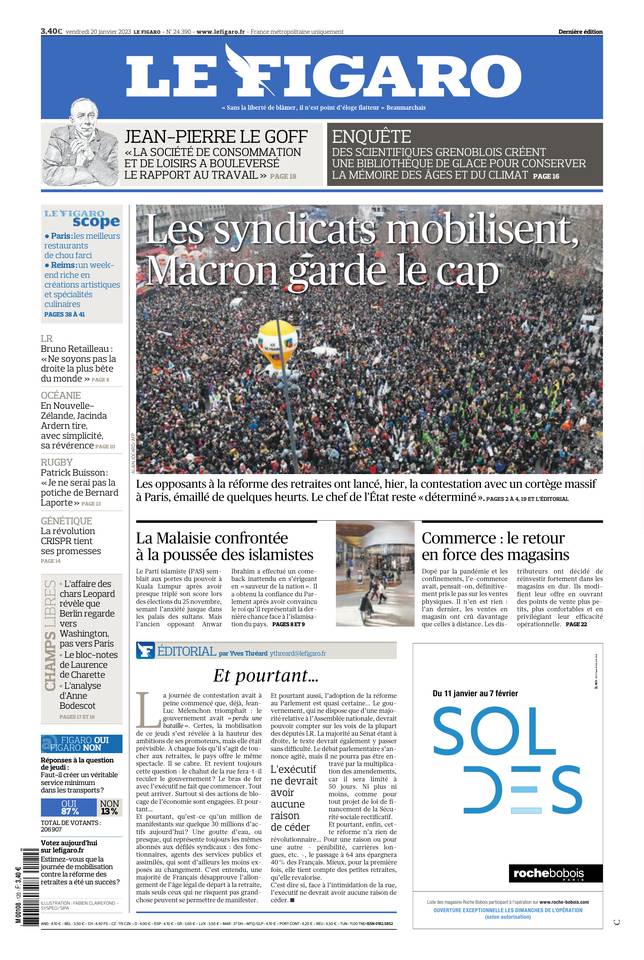 Le Figaro Une du 20 janvier 2023