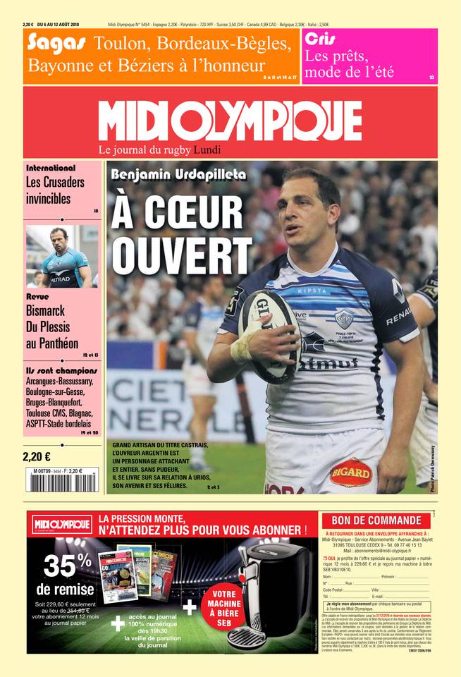 Midi Olympique Rouge 06 août 2018 Midi Olympique Rouge du 06 août 2018 à télécharger sur iPad