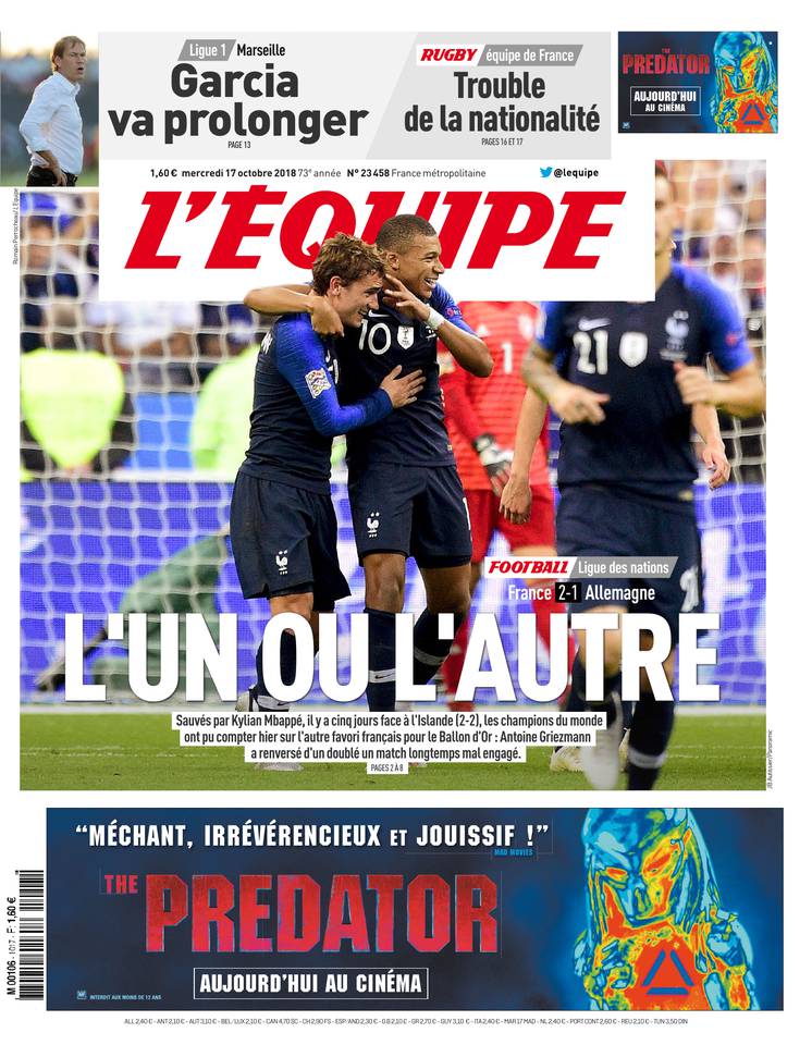 L'Équipe 17 octobre 2018 Abonnement à L'Équipe Pas Cher avec le BOUQUET SPORT ePresse.fr