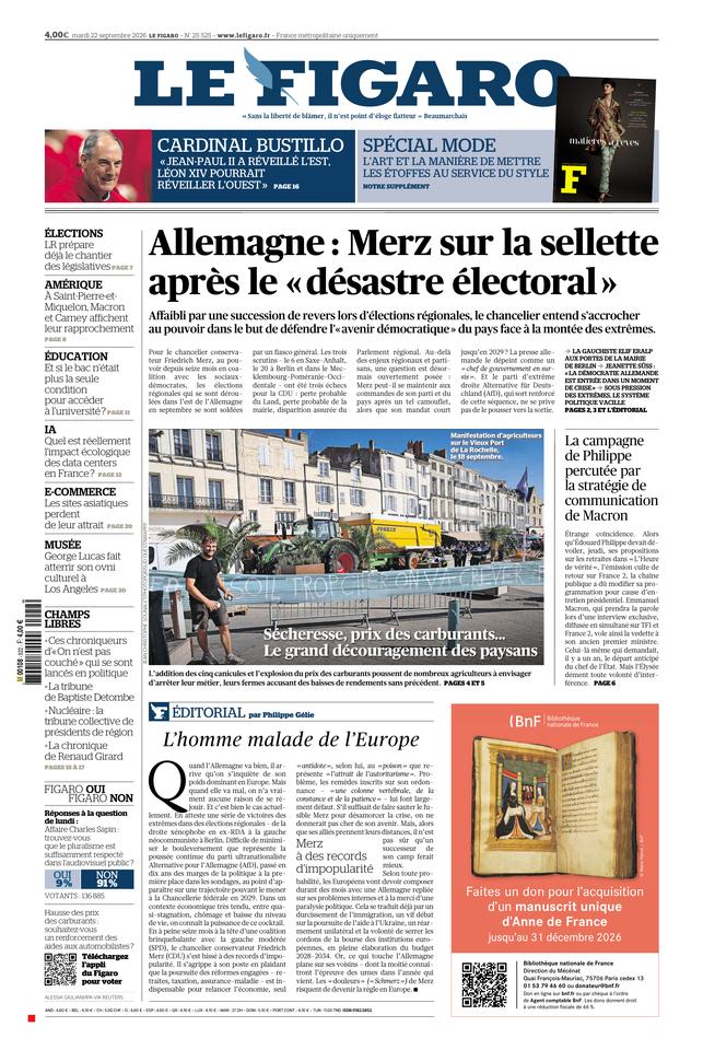 Le Figaro Une du 22 septembre 2026