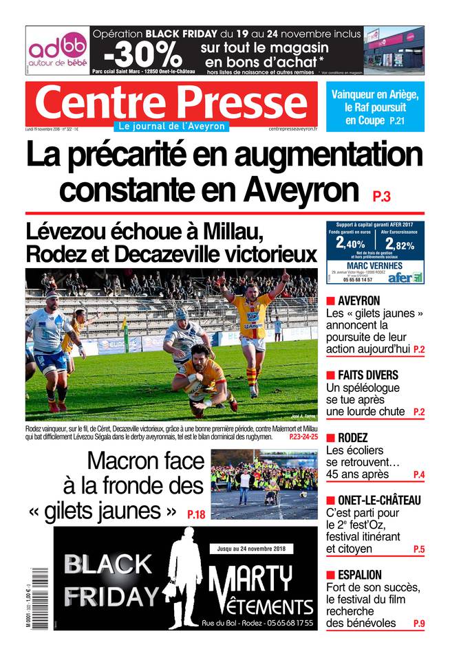 Centre Presse Aveyron 19 novembre 2018 Centre Presse Aveyron du 19 novembre 2018 à télécharger sur iPad