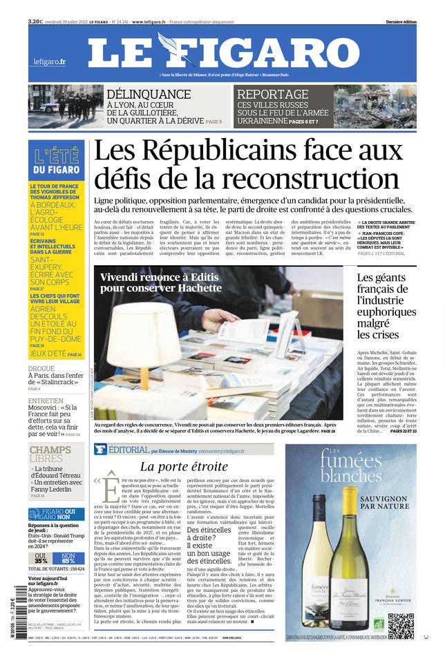 Le Figaro Une du 29 juillet 2022