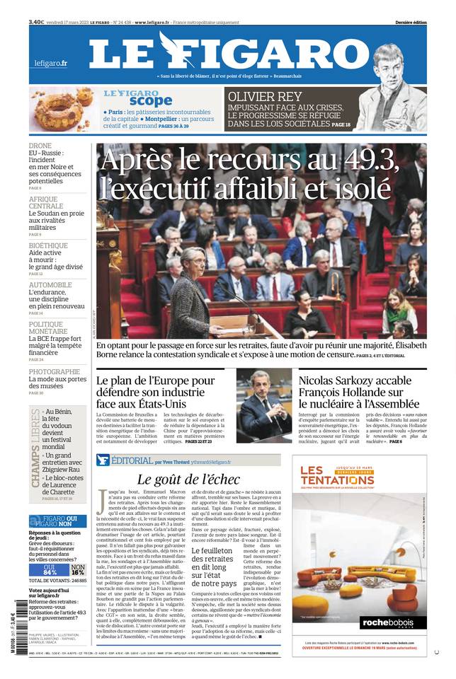 Le Figaro Une du 17 mars 2023