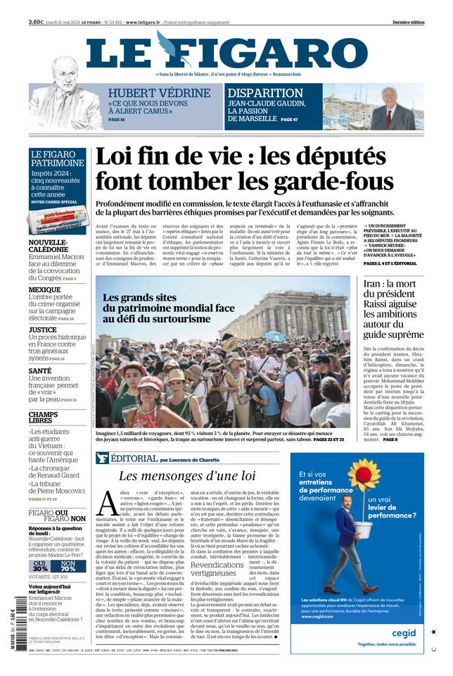Le Figaro Une du 21 mai 2024