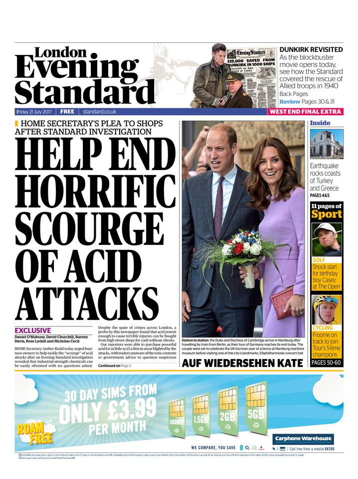 Evening Standard 21 juillet 2017 Abonnement London Evening Standard Pas Cher avec le BOUQUET ePresse.fr