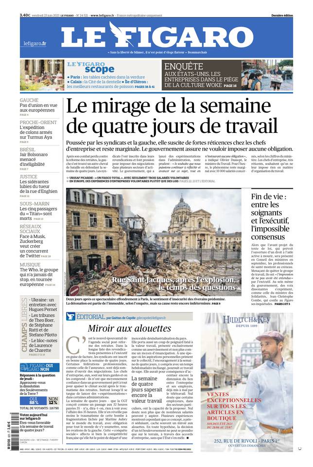 Le Figaro Une du 23 juin 2023