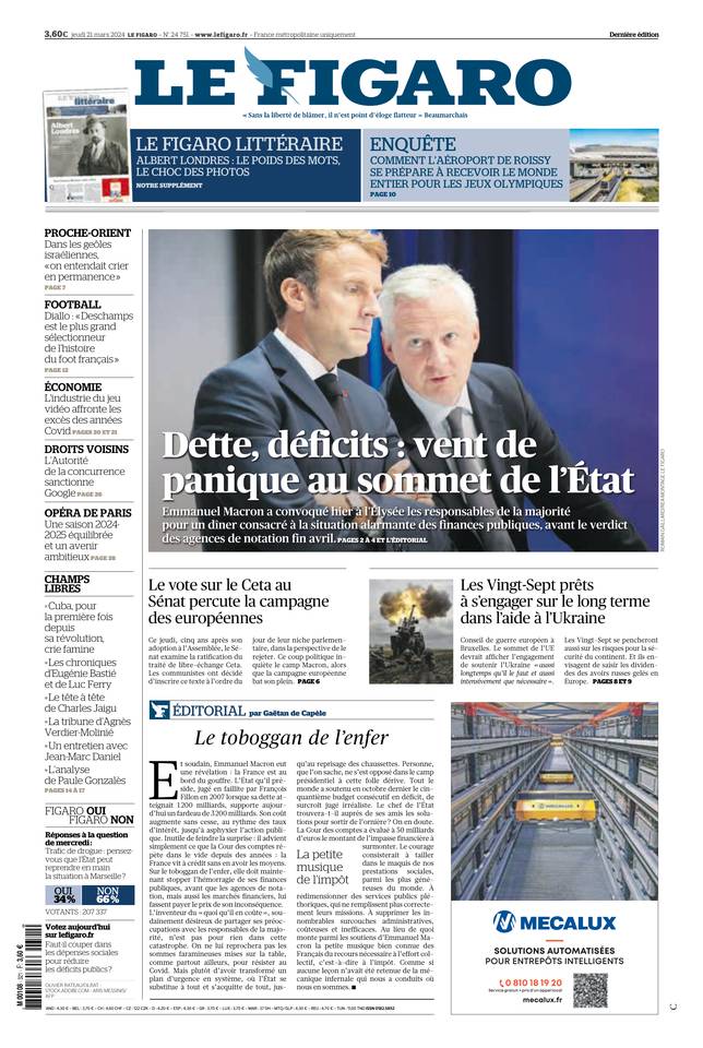 Le Figaro Une du 21 mars 2024