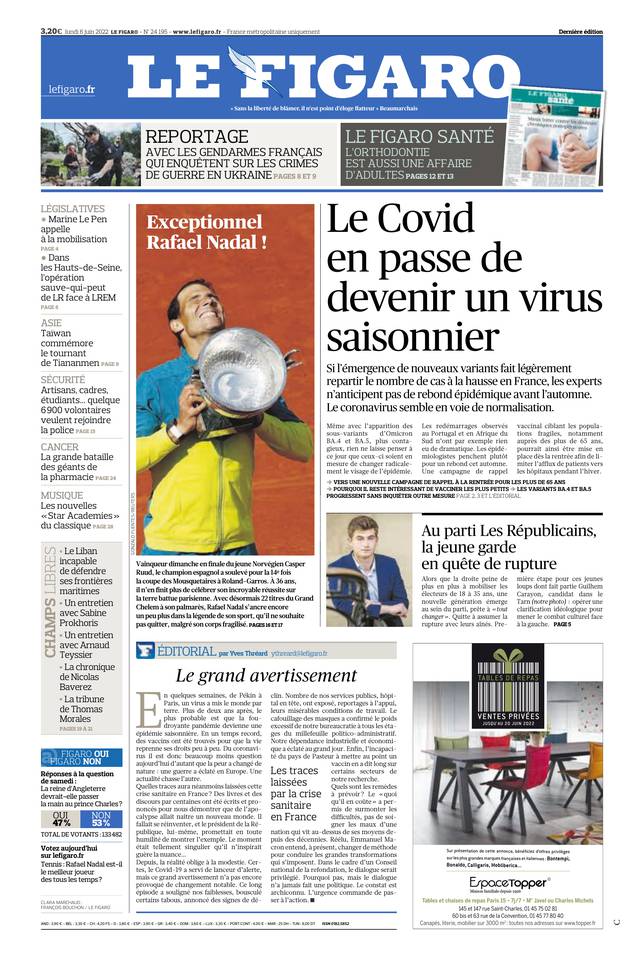 Le Figaro Une du 6 juin 2022