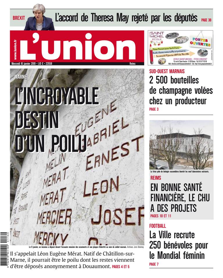 L'Union Ardennes 16 janvier 2019 L'Union Ardennes - Reims du 16 janvier 2019