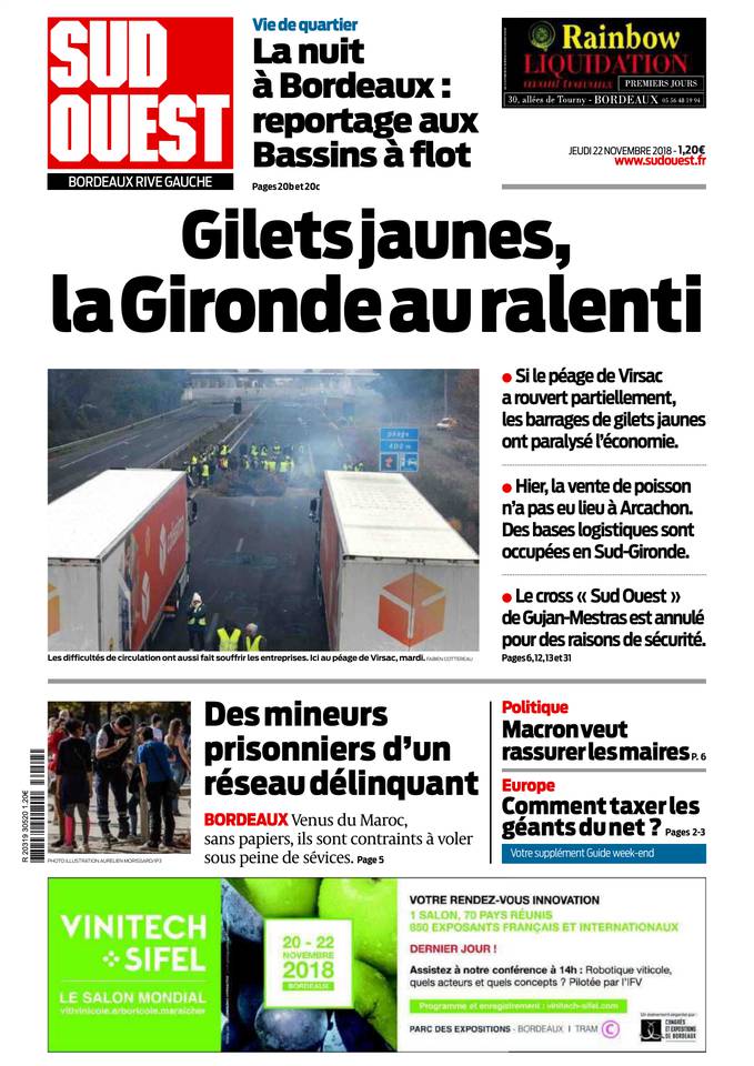 Sud Ouest 22 novembre 2018 Sud Ouest du 22 novembre 2018 à télécharger sur iPad
